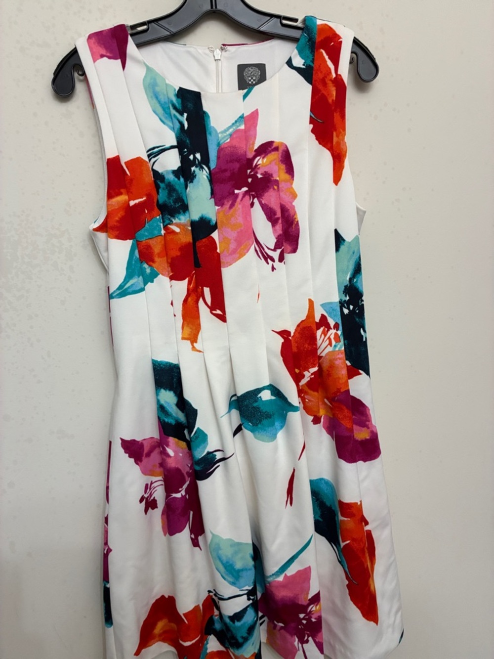 Vince Camuto White Midi Dress with Teal, Magenta & Orange Floral Print